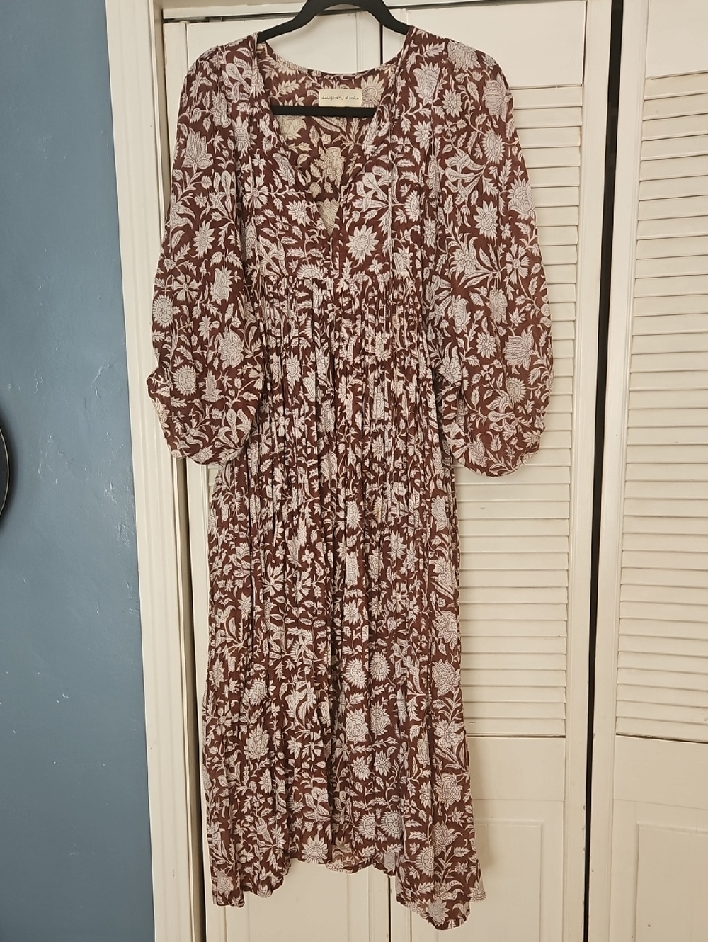 Daughters of India Rust and White Floral Midi Dress